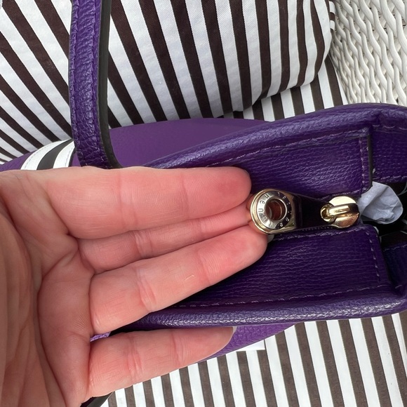Henri Bendel Purple Tote with White and Brown Stripes - Picture 6 of 15